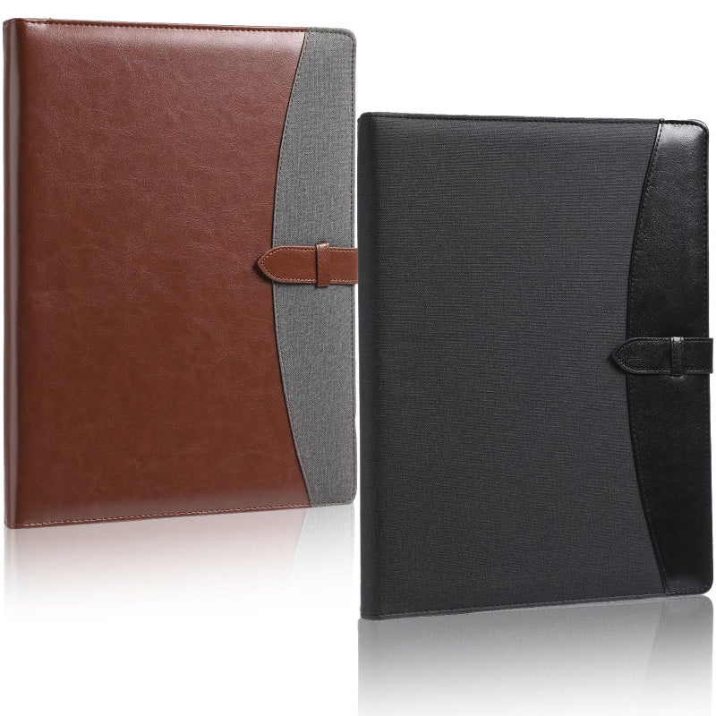 Eersida 2 Pcs Padfolio 3 Ring Leather Binder Business Portfolio Folder A4/ Letter Size for Organizer Documents Business Cards Conference Office Gifts Back to School for Men or Women (Black,Brown) - Image 1