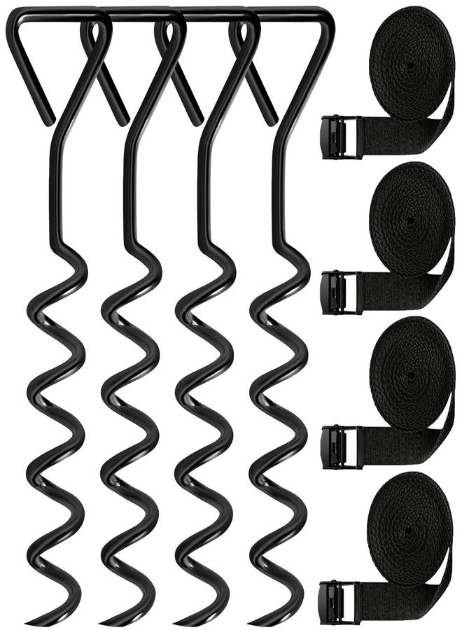 Tradesparker Trampoline Anchors & Stakes Kit with 4 Strong Belts, Heavy Duty Anchor Corkscrew Steel Ground Stakes for Trampolines, Garden & Outdoor Use,Black - Image 1