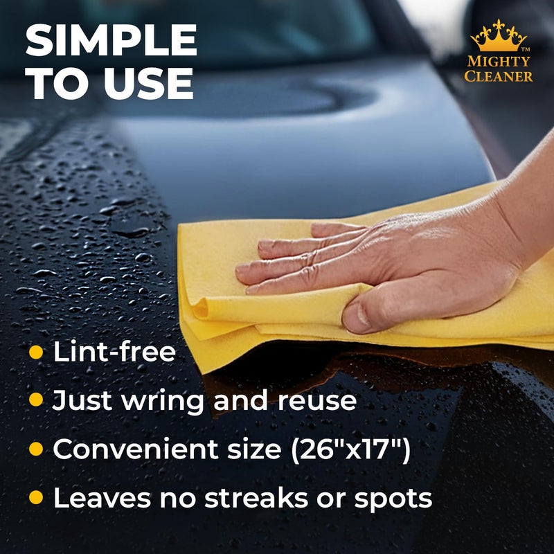 Mighty Cleaner Premium Shammy Cloth for Car Drying - 26â€x17â€ - Super Absorbent Chamois Towel for Car - Scratch-Free, Reusable & Soft - Image 4