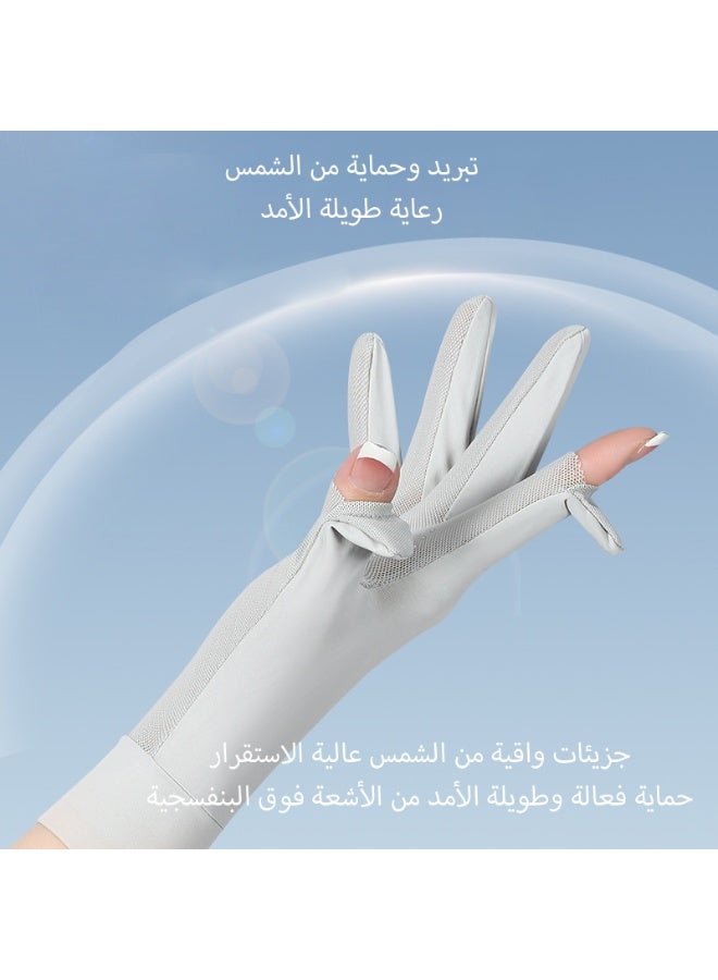 قفازات نسائية صيفية للحماية من الشمس والأشعة فوق البنفسجية - خفيفة الوزن ومبردة للقيادة وركوب الدراجات والجولف (رمادي، قصير، زوج واحد) - Image 3