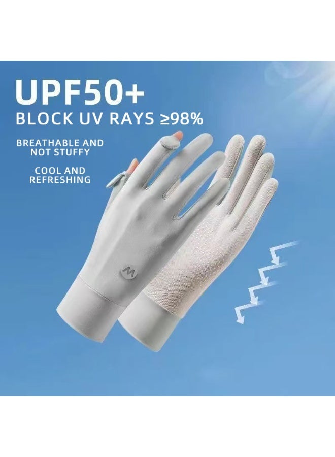 قفازات نسائية صيفية للحماية من الشمس والأشعة فوق البنفسجية - خفيفة الوزن ومبردة للقيادة وركوب الدراجات والجولف (رمادي، قصير، زوج واحد) - Image 5