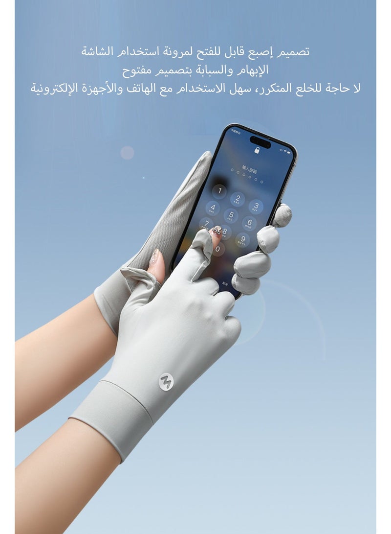 قفازات نسائية صيفية للحماية من الشمس والأشعة فوق البنفسجية - خفيفة الوزن ومبردة للقيادة وركوب الدراجات والجولف (رمادي، قصير، زوج واحد) - Image 4