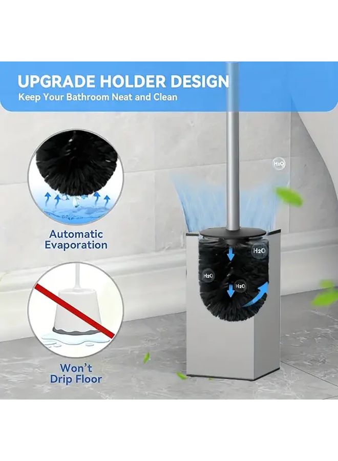 Long Handle Stainless Steel Toilet Brush Holder With Splash Guard Silvery - Image 1