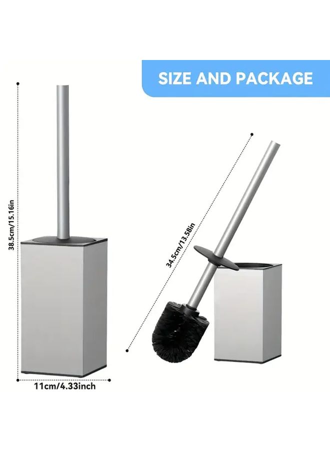 Long Handle Stainless Steel Toilet Brush Holder With Splash Guard Silvery - Image 3