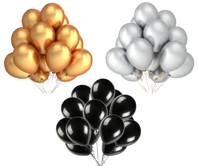 Vail Creations Gold Black Silver Balloons Pack of 100 - Image 2
