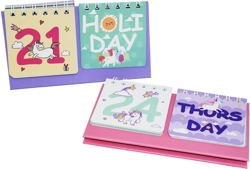 Tera13 TERA 13 (1 pcs) Unicorn Theme Desk Cale-ndar, Daily Date Universal Calendar, 12 Months Calen-dar for Kids Girls, Spiral Foldable Flip Calendar - Image 3