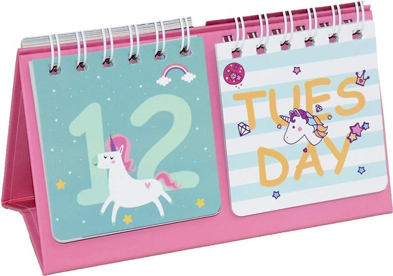 Tera13 TERA 13 (1 pcs) Unicorn Theme Desk Cale-ndar, Daily Date Universal Calendar, 12 Months Calen-dar for Kids Girls, Spiral Foldable Flip Calendar - Image 5