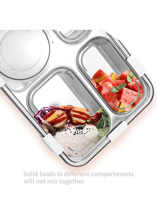 PRIME DEALS Lunch Box Sealed Leakage Proof Stainless Steel Lunch Box with Fork Chopstick&Spoon Lid Office Food Container for School Kids and Adults 750ml (Grey, 4 Compartment) - Image 5