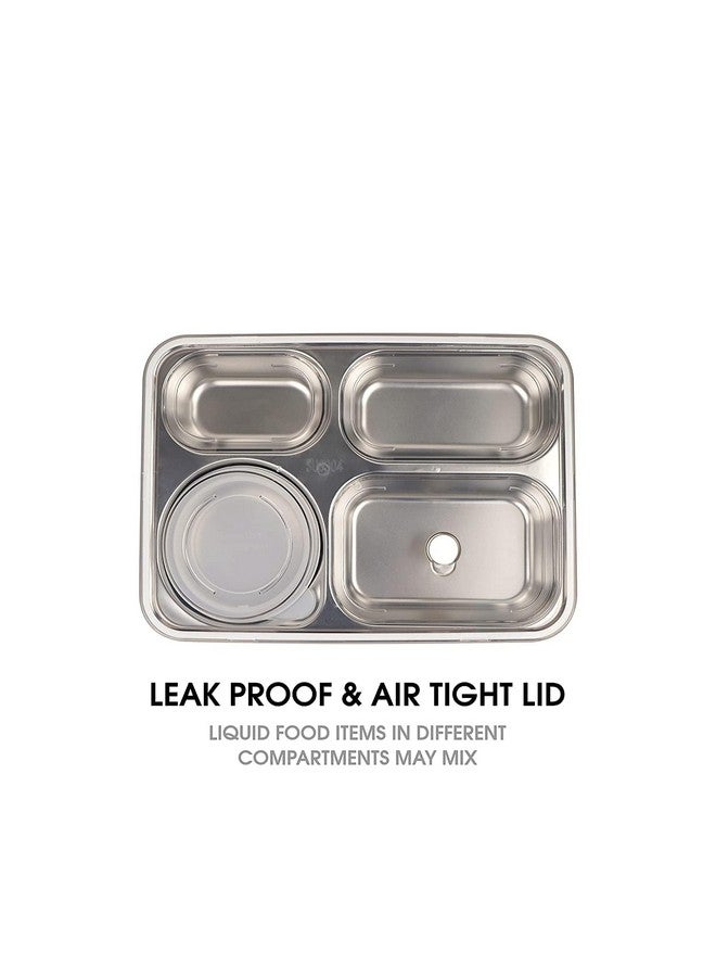 PRIME DEALS Lunch Box Sealed Leakage Proof Stainless Steel Lunch Box with Fork Chopstick&Spoon Lid Office Food Container for School Kids and Adults 750ml (Grey, 4 Compartment) - Image 4