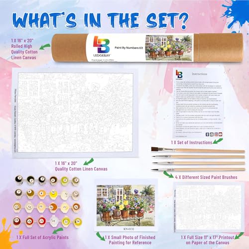 Ledgebay DIY Paint by Numbers Kit for Adults Unframed Canvas Beginner to Advanced Paint by Numbers Kit,Kits Include Acrylic Paint Set, Brushes & Tabletop Easel, (Rita Pansies 16"x20" Unframed) - Image 4