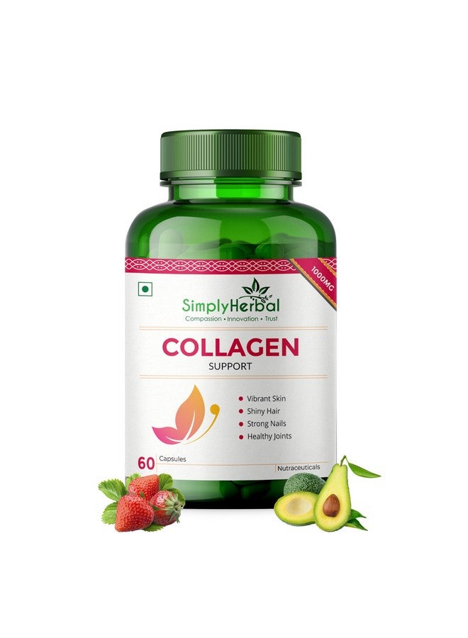 Simply Herbal بناء الكولاجين العشبي البسيط 1000 ملغ مع البيوتين وفيتامين C للشعر والبشرة والأظافر، مكمل غذائي نباتي للنساء والرجال (60 كبسولة) - Image 1