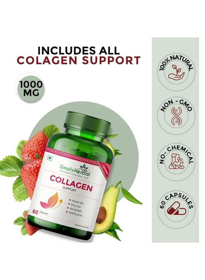 Simply Herbal بناء الكولاجين العشبي البسيط 1000 ملغ مع البيوتين وفيتامين C للشعر والبشرة والأظافر، مكمل غذائي نباتي للنساء والرجال (60 كبسولة) - Image 3
