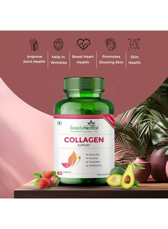 Simply Herbal بناء الكولاجين العشبي البسيط 1000 ملغ مع البيوتين وفيتامين C للشعر والبشرة والأظافر، مكمل غذائي نباتي للنساء والرجال (60 كبسولة) - Image 2
