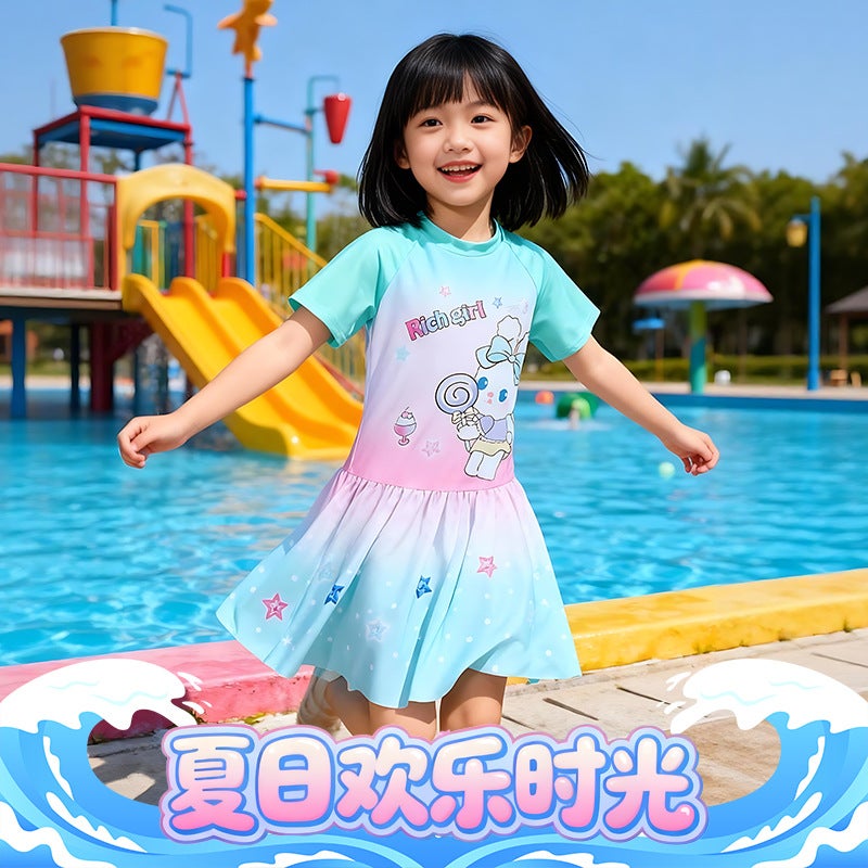 Summer Children''s One-Piece Swimming Suit with Quick-Drying Fabric, Dry and Breathable, Balanced Elasticity, Comfortable and Non-Restrictive Short Skirt Swimsuit - Image 2
