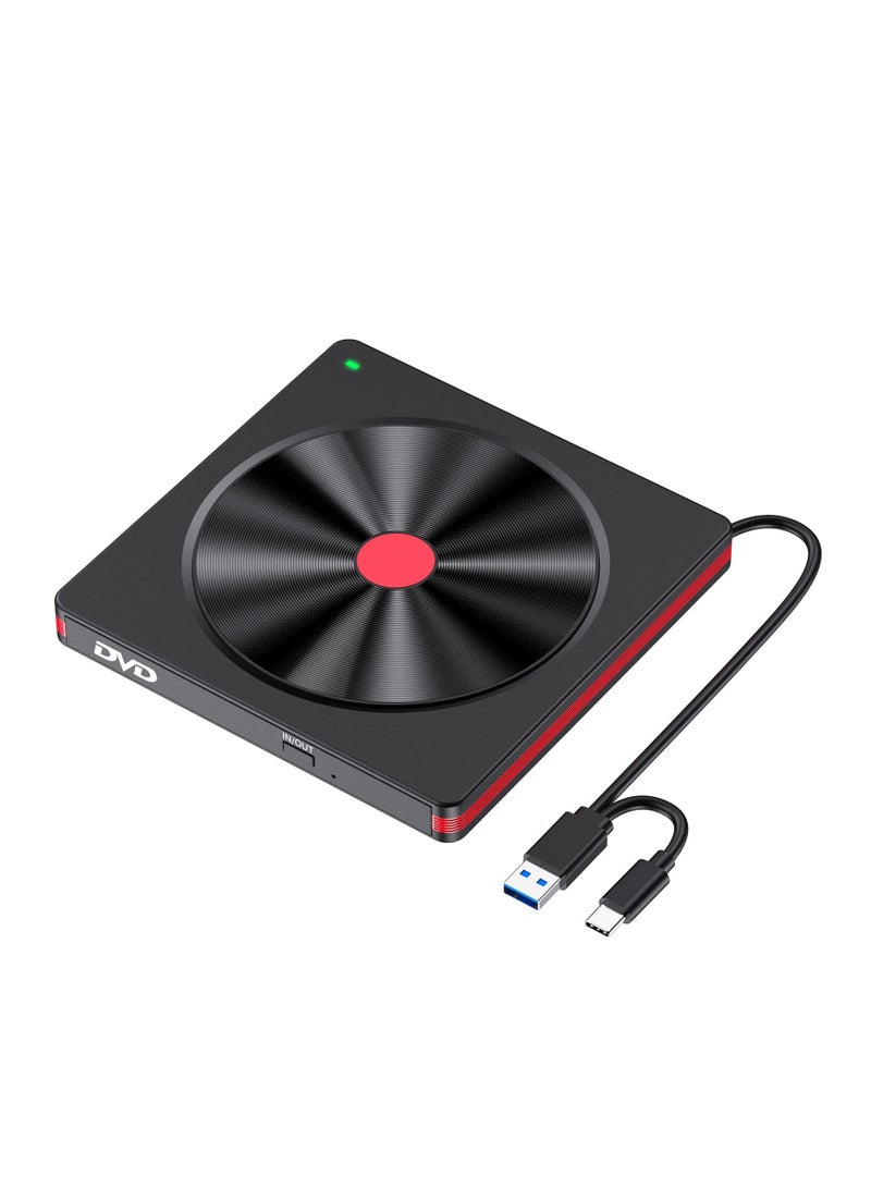 External DVD Drive USB 3.0 Type-C CD Burner, Portable CD DVD +/-RW Drive DVD Player USB 3.0 CD DVD RW Burner for All Version Laptop Desktop PC Windows 11/10/8/7/XP Apple Macbook Mac OS Linux - Image 1