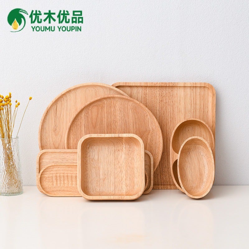 El Tray Household Snack Plate Barbecue Plate Salad Plate Tableware Tea Tray Dinner Plate Rubber Wood Fruit Plate - Image 2