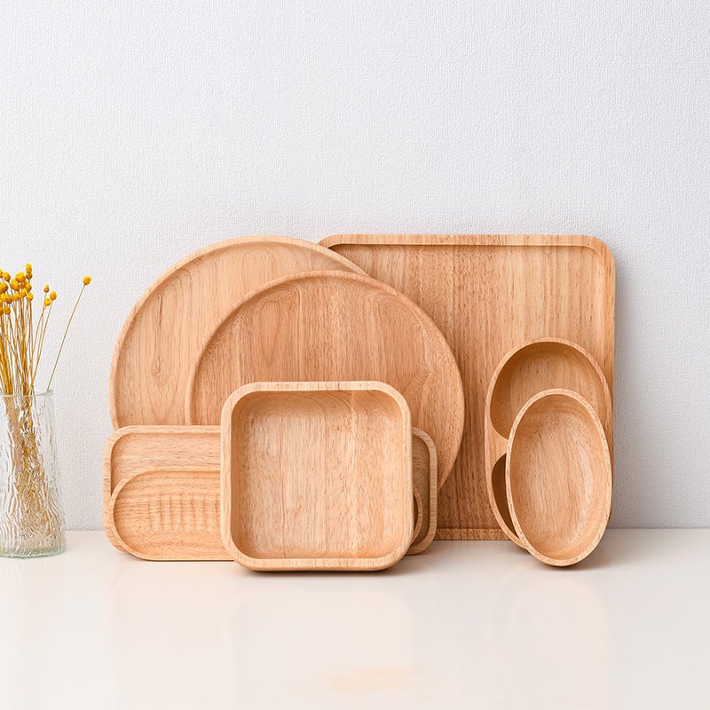 El Tray Household Snack Plate Barbecue Plate Salad Plate Tableware Tea Tray Dinner Plate Rubber Wood Fruit Plate - Image 3