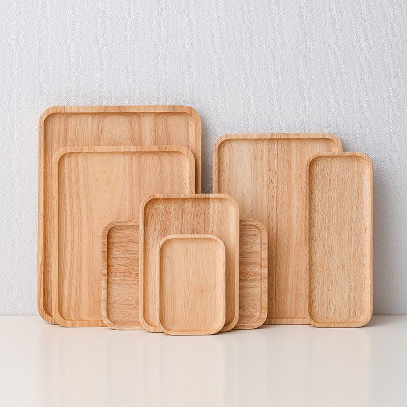 El Tray Household Snack Plate Barbecue Plate Salad Plate Tableware Tea Tray Dinner Plate Rubber Wood Fruit Plate - Image 5