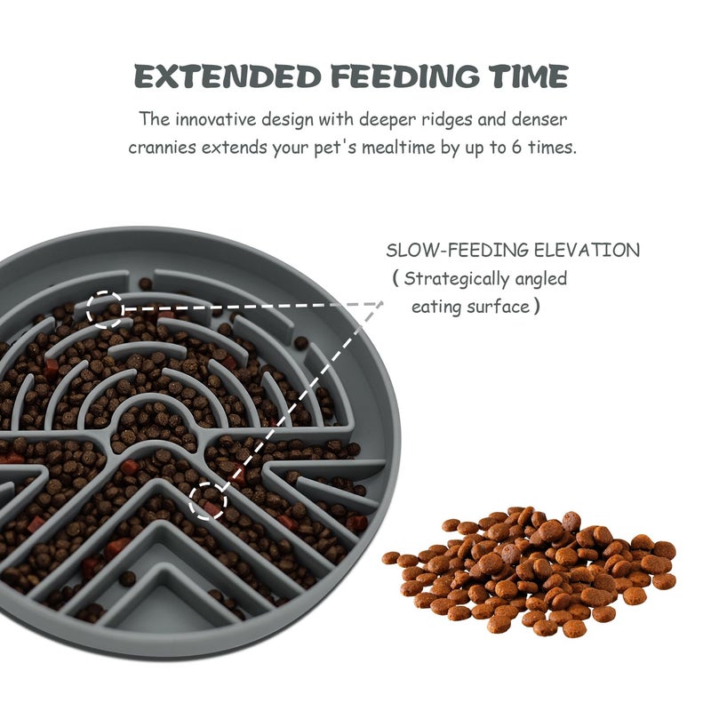 Lesipee Slow Feeder Dog Bowl for Large & Small Dogs, Anti Choking Puzzle Dog Food Bowl with Non-Slip Base, Interactive Pet Slow Eating Tool, Silicone Cat Feeding Mat for Puppies & Cats(Grey) - Image 3