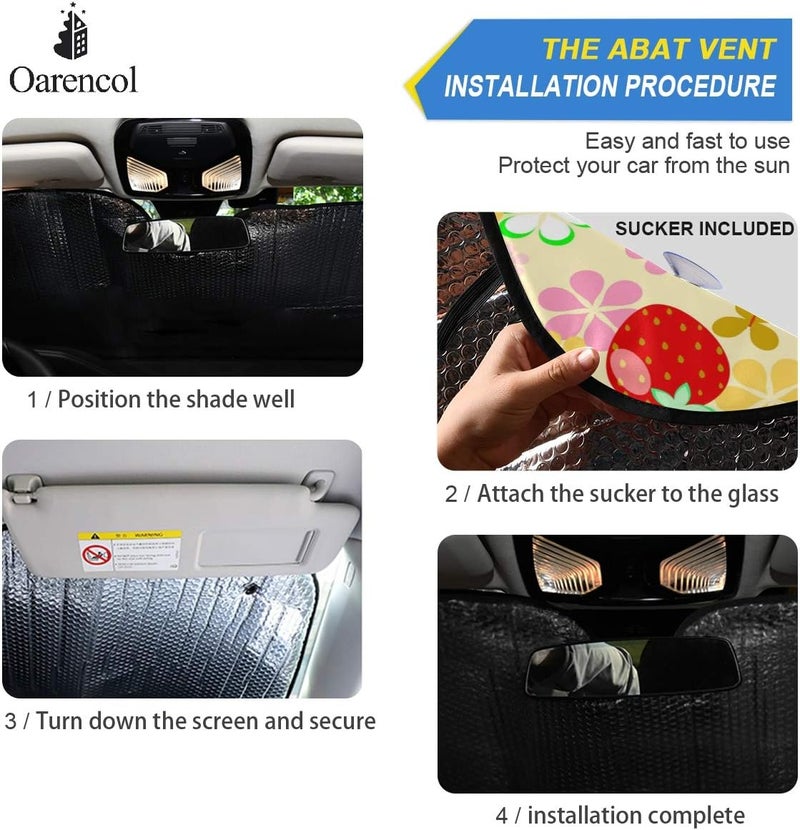 Oarencol Cute Strawberry Car Windshield Sun Shade Butterfly Flower Pink Floral Foldable UV Ray Sun Visor Protector Sunshade to Keep Your Vehicle Cool (55" x 27.6") - Image 4