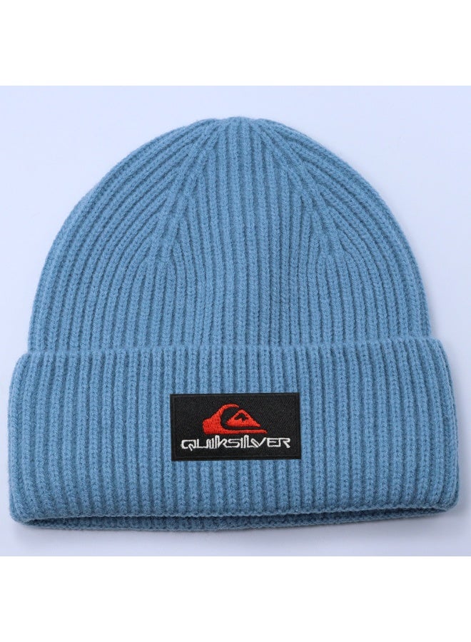 Quiksilver Wave Logo Rib Knit Beanie - Sky Blue Surf Culture Cuffed Beanie for Men & Women