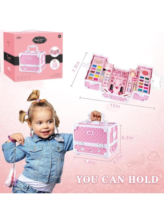 Beauenty Kids Makeup Kit, Real Kids Makeup Set Washable Makeup Set Toys for Girls with Portable Makeup Box Including Lipstick, Eye Shadows and So On, Girls Toys for Girls Aged 5 6 7+ Year Old (Pink-C) - Image 3