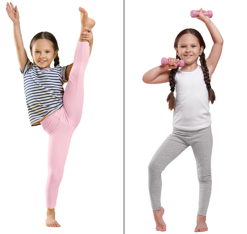 FEQO 4 Pack Girls Cotton Leggings Pants Full Length Basic Leggings Stretchy Legging Footless Tight Pants,6-7 Years(Black, Gray, Pink, White) - Image 5