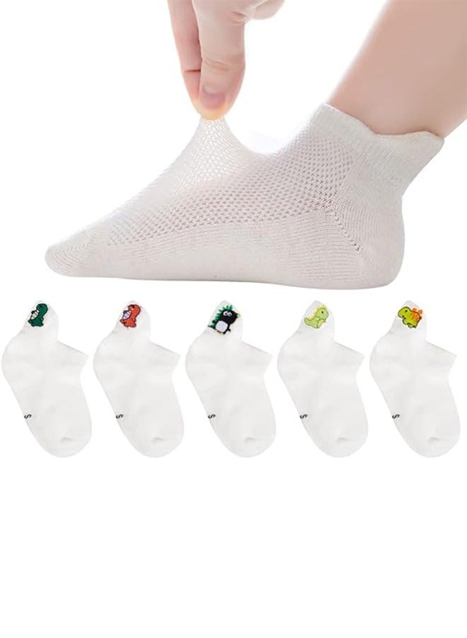 5 Pairs Of Thin Mesh Socks For Boys And Girls, Cotton Low-Cut Lnvisible Socks For Kids Ages 6-8  - Image 1