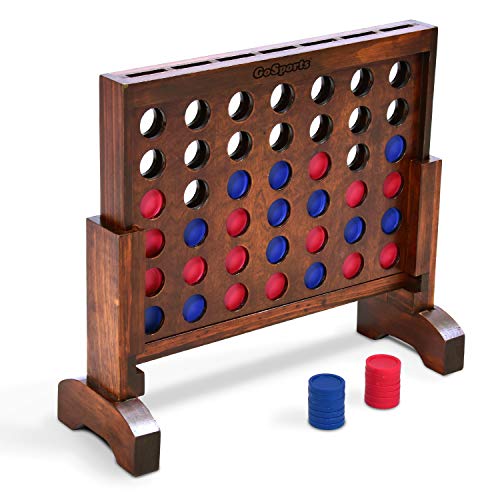 GoSports 1 Foot Width Premium 4 in a Row Game Dark Wood Stain with Connect Coins, Portable Case and Rules - Image 1