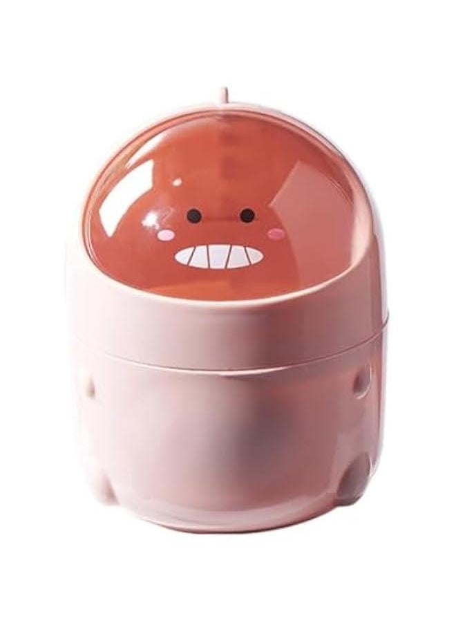 HOOKOR Gal Mini Desktop Trash Can with Lid, Cute Little Dinosaur Countertop Garbage Bin, Plastic Tiny Tabletop Wastebasket for Table Trash Cans Storage Buckets (Pink)  - Image 1