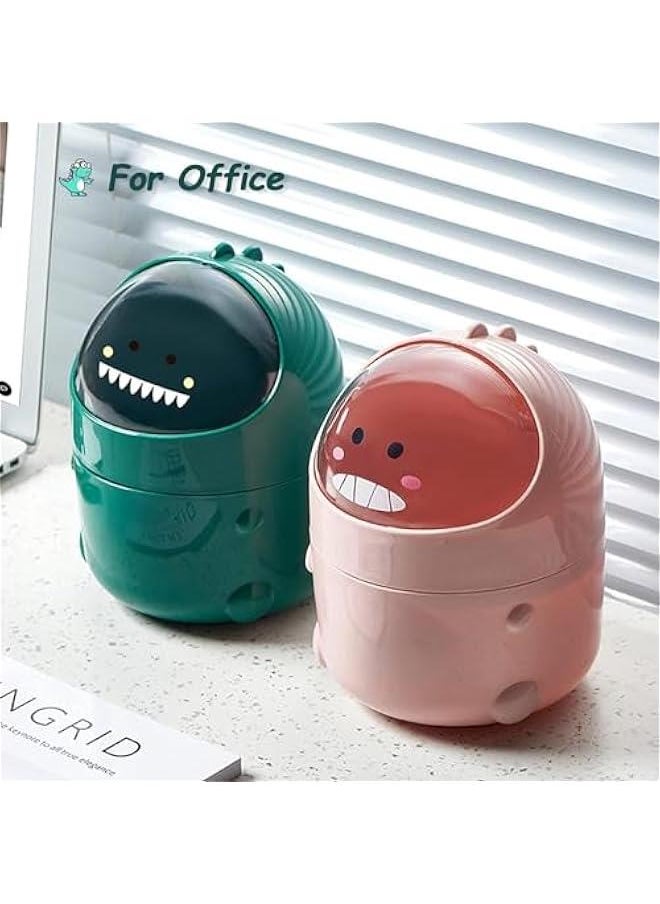 HOOKOR Gal Mini Desktop Trash Can with Lid, Cute Little Dinosaur Countertop Garbage Bin, Plastic Tiny Tabletop Wastebasket for Table Trash Cans Storage Buckets (Pink)  - Image 5