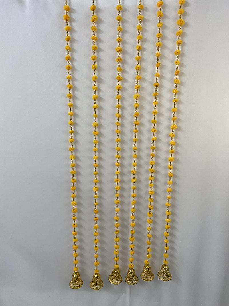 Magpie Collections Handmade Yellow Strings Pom Pom for Door,Wall Hanging Bandhanwar Garland for Decoration Diwali Festival,Navratri,Wedding (3 FT,8 Strings) - Image 4