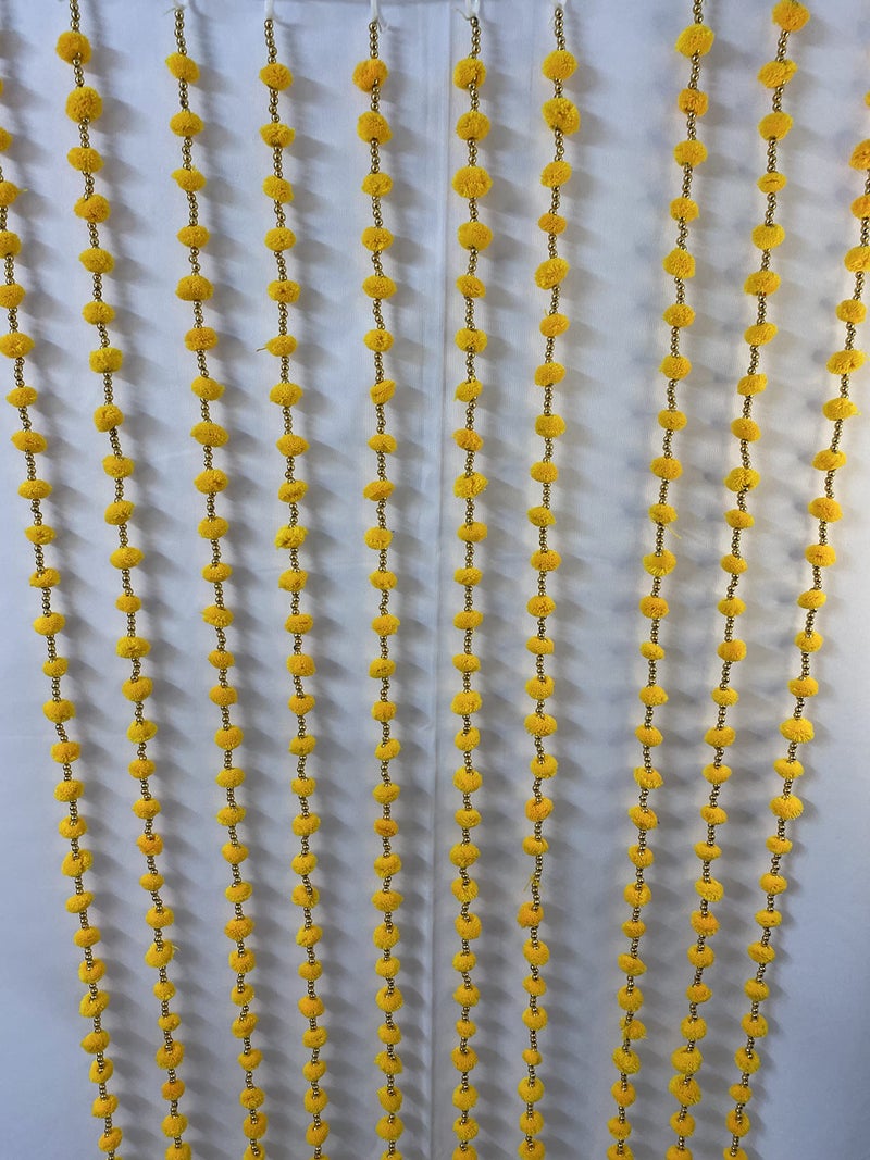 Magpie Collections Handmade Yellow Strings Pom Pom for Door,Wall Hanging Bandhanwar Garland for Decoration Diwali Festival,Navratri,Wedding (3 FT,8 Strings) - Image 1