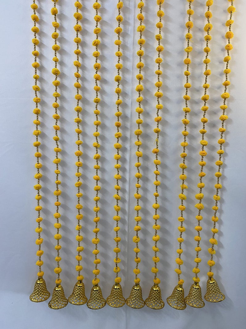 Magpie Collections Handmade Yellow Strings Pom Pom for Door,Wall Hanging Bandhanwar Garland for Decoration Diwali Festival,Navratri,Wedding (3 FT,8 Strings) - Image 2