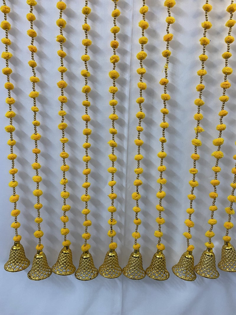 Magpie Collections Handmade Yellow Strings Pom Pom for Door,Wall Hanging Bandhanwar Garland for Decoration Diwali Festival,Navratri,Wedding (3 FT,8 Strings) - Image 3