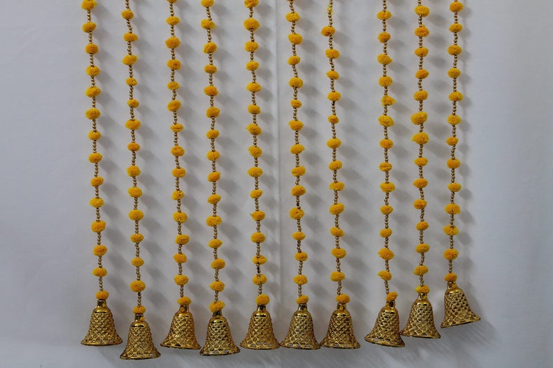 Magpie Collections Handmade Yellow Strings Pom Pom for Door,Wall Hanging Bandhanwar Garland for Decoration Diwali Festival,Navratri,Wedding (3 FT,8 Strings) - Image 5