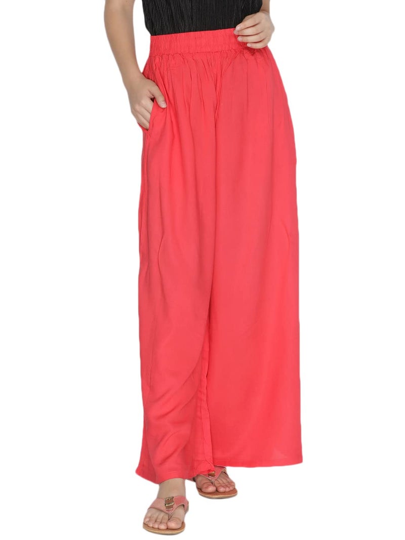Lyra Women's Rayon Solid Palazzo | Free Size | Pack of 1 Pink - Image 1