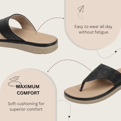 TRASE Slippers for Women Stylish Flat | Lightweight Comfortable Slip-On Sandals for Women | Ladies Footwear for All Day Comfort (Black, 3 UK) - Image 2