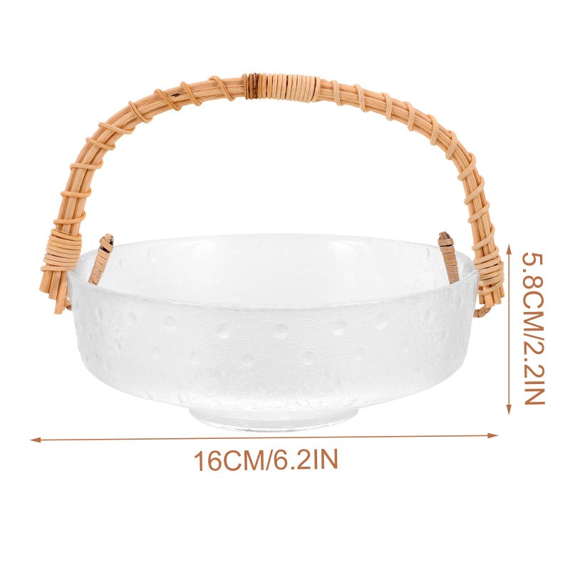 Glass And Rattan Fruit Basket With Handle For Snacks Desserts Home Party Use - Image 3