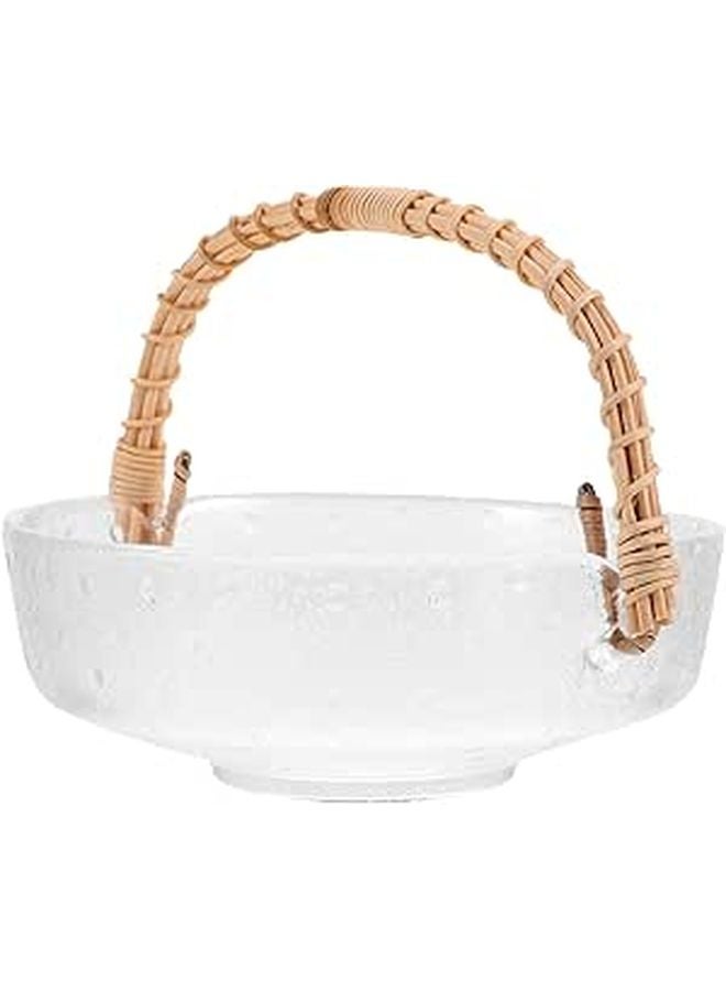 Glass And Rattan Fruit Basket With Handle For Snacks Desserts Home Party Use - Image 1