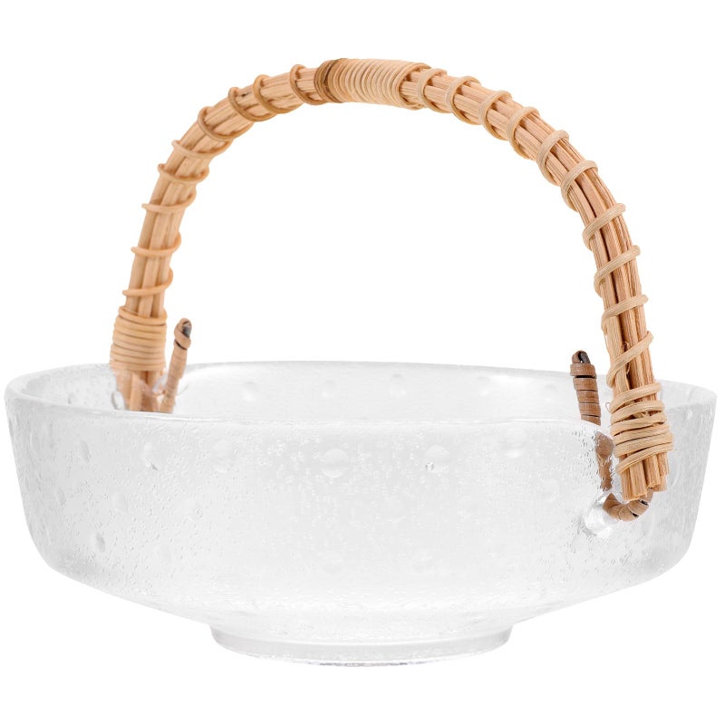 Glass And Rattan Fruit Basket With Handle For Snacks Desserts Home Party Use - Image 2