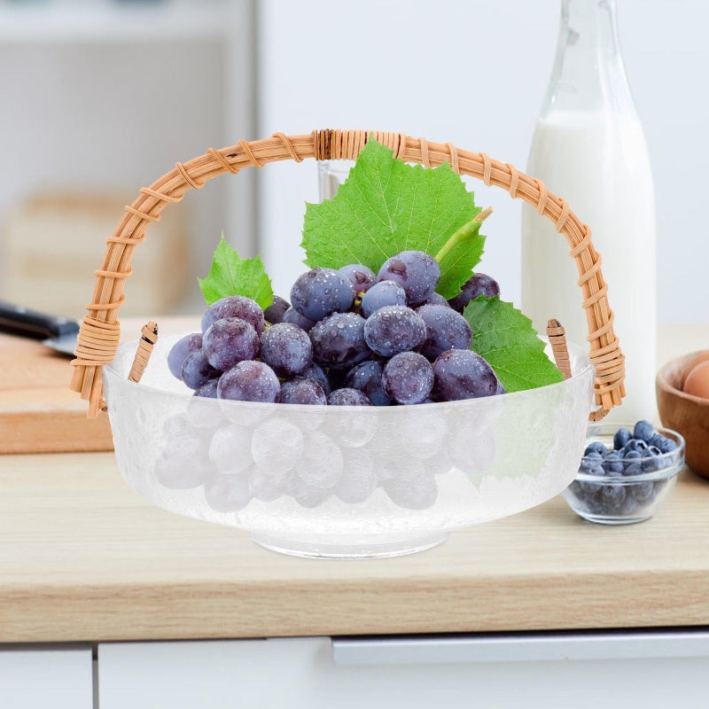 Glass And Rattan Fruit Basket With Handle For Snacks Desserts Home Party Use - Image 5