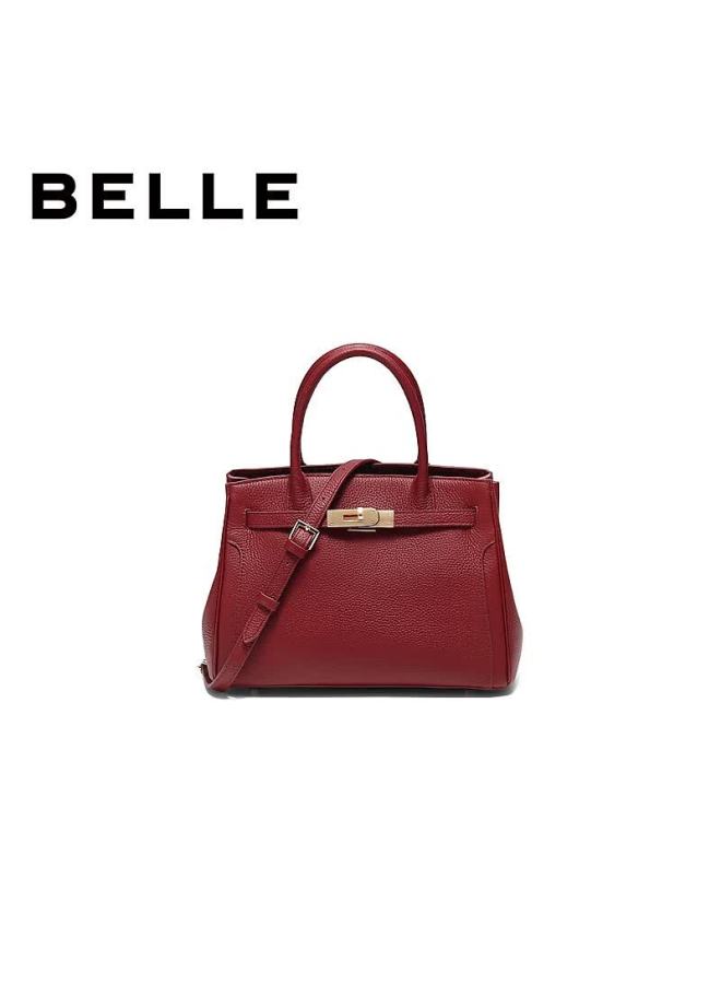 Belle Year Of The Horse Series Women's Bag Textured Litchi Grain Genuine Leather Birkin Bag Gift Handbag Wedding Bag X7348ax6 Qiji Red - Image 1