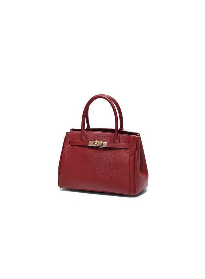 Belle Year Of The Horse Series Women's Bag Textured Litchi Grain Genuine Leather Birkin Bag Gift Handbag Wedding Bag X7348ax6 Qiji Red - Image 4