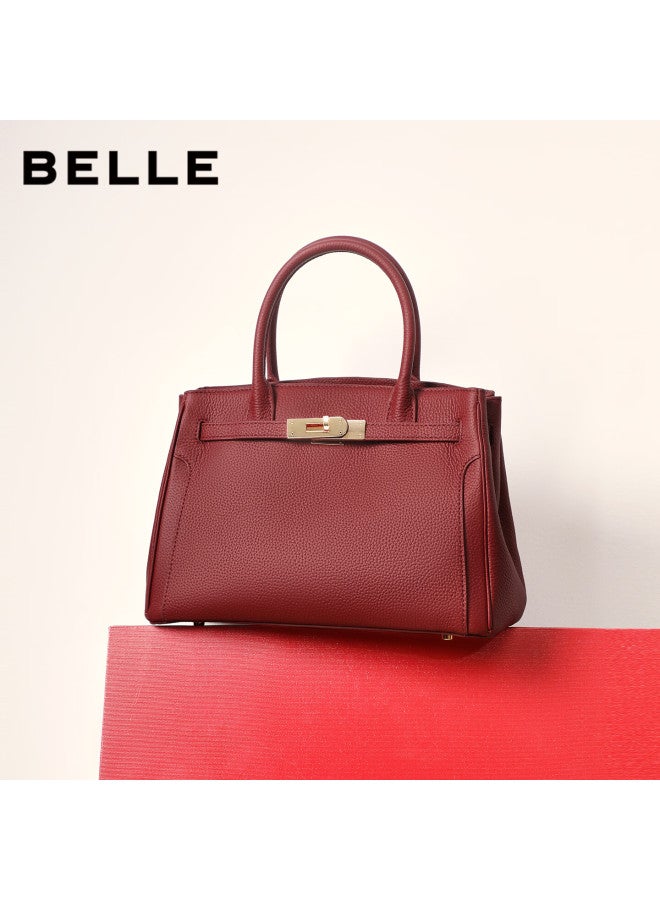 Belle Year Of The Horse Series Women's Bag Textured Litchi Grain Genuine Leather Birkin Bag Gift Handbag Wedding Bag X7348ax6 Qiji Red - Image 2