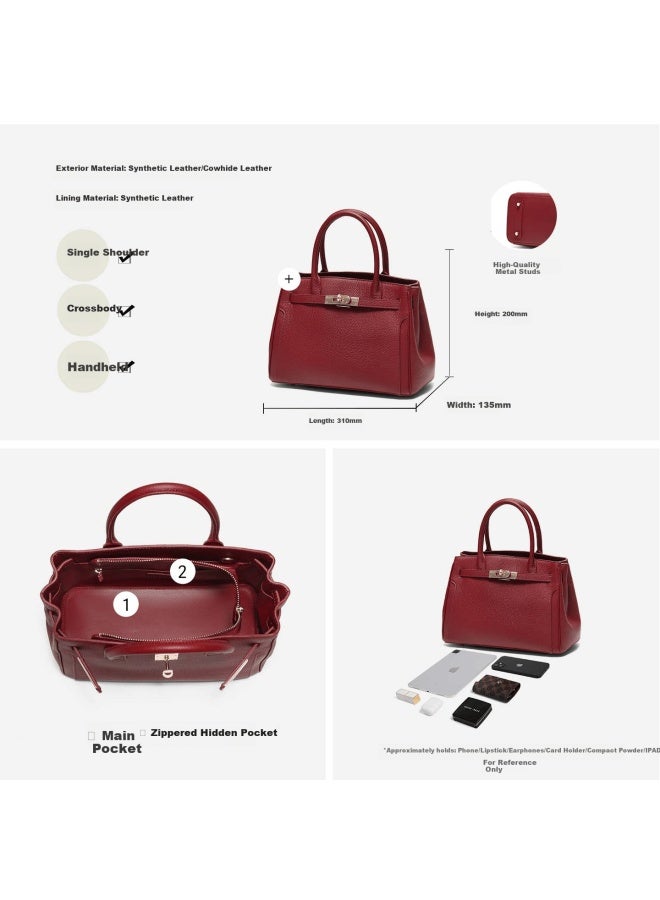 Belle Year Of The Horse Series Women's Bag Textured Litchi Grain Genuine Leather Birkin Bag Gift Handbag Wedding Bag X7348ax6 Qiji Red - Image 3
