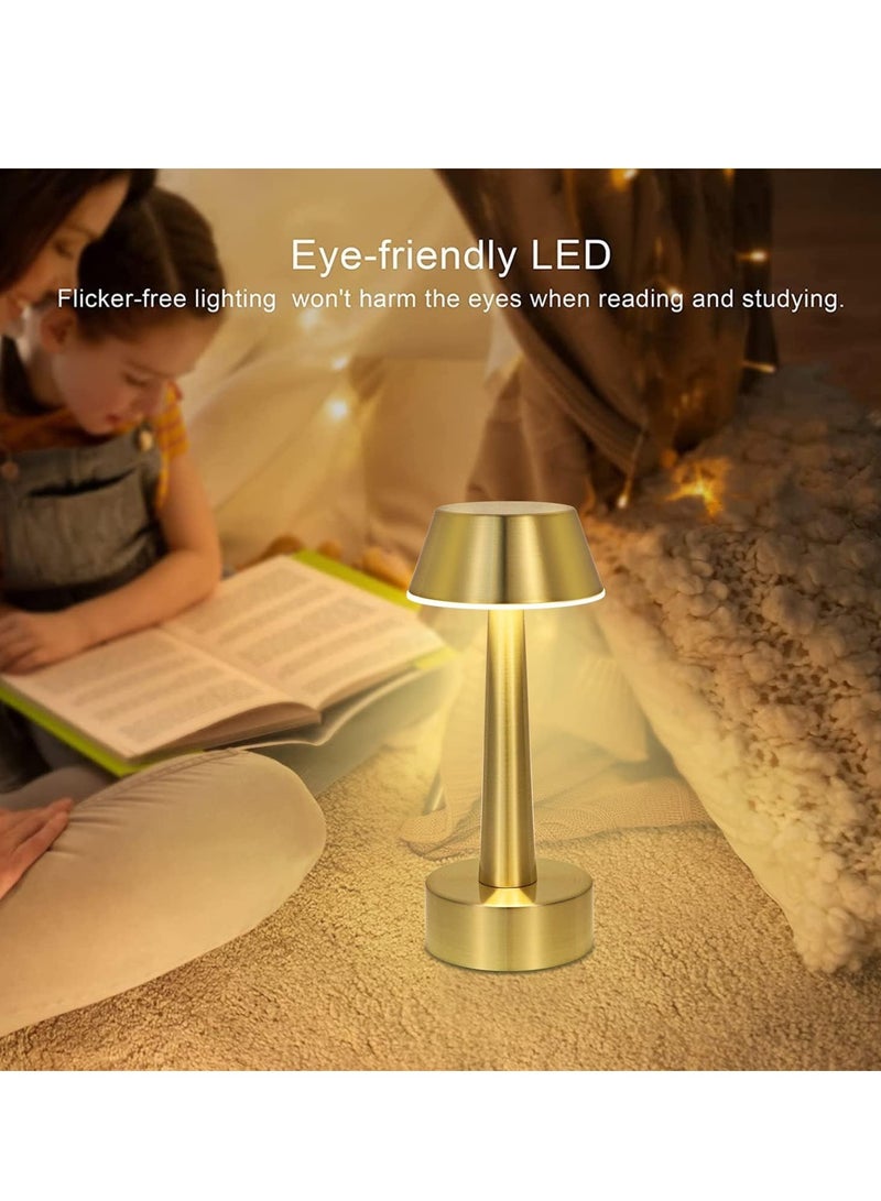 Rechargeable Cordless Table Lamp, Portable Battery Operated Lamp, Touch Sensor Dimmable Metal Industrial Gold Bedside Night Light Lamps for Bedroom Living Dining Room Restaurant Bar Hotel - Image 5