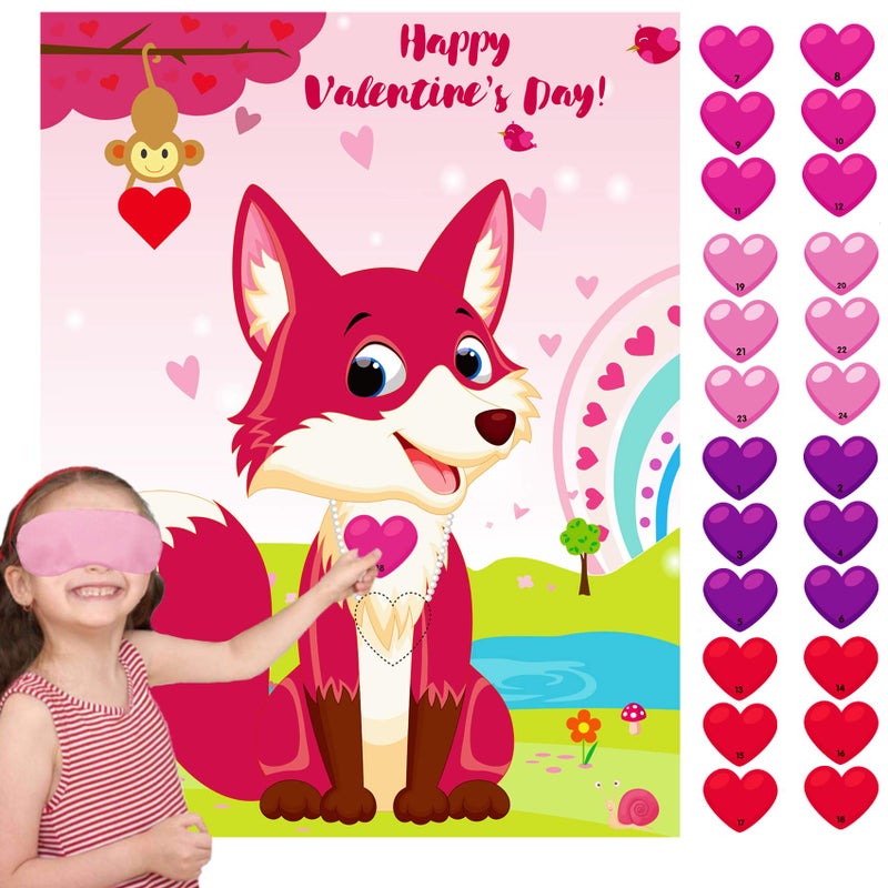 Joy Bang Valentines Games for Kids, Pin The Heart on The Fox Valentines Activities Crafts Party Favors Supplies for Kids Classroom School Gifts - Image 1