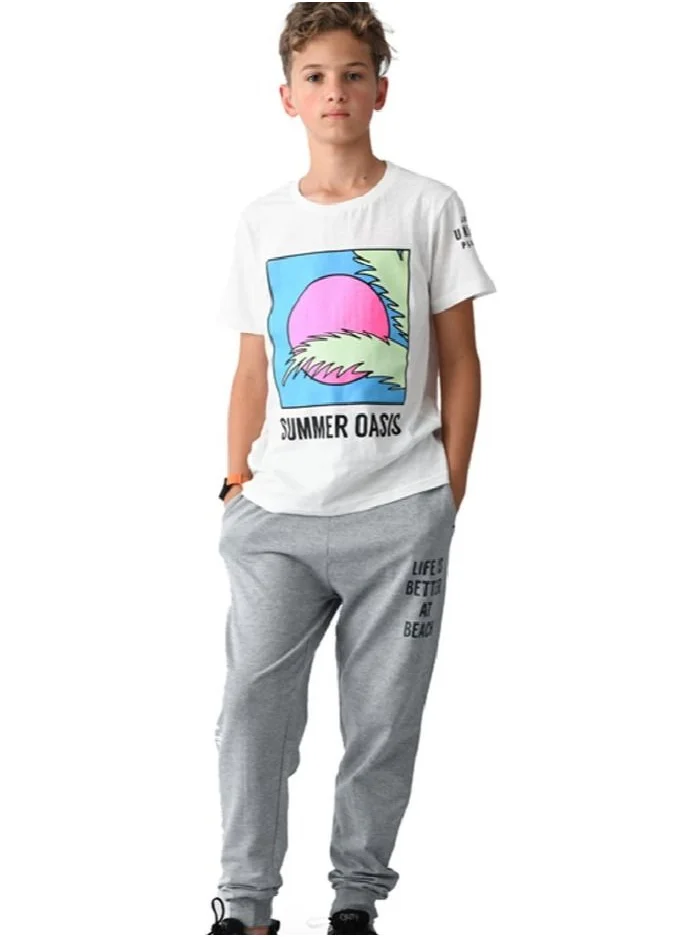 victor and jane Urbasy Boys/Teens Printed round neck T-shirt with  jogger pants set