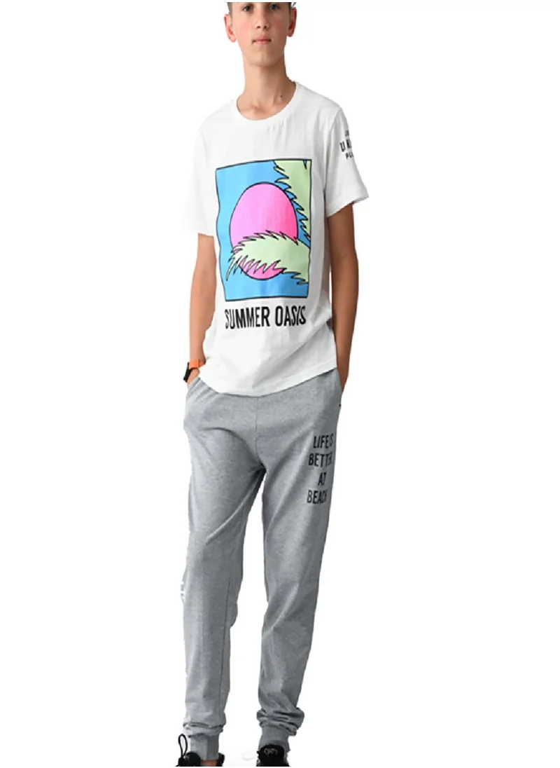 victor and jane Urbasy Boys/Teens Printed round neck T-shirt with  jogger pants set